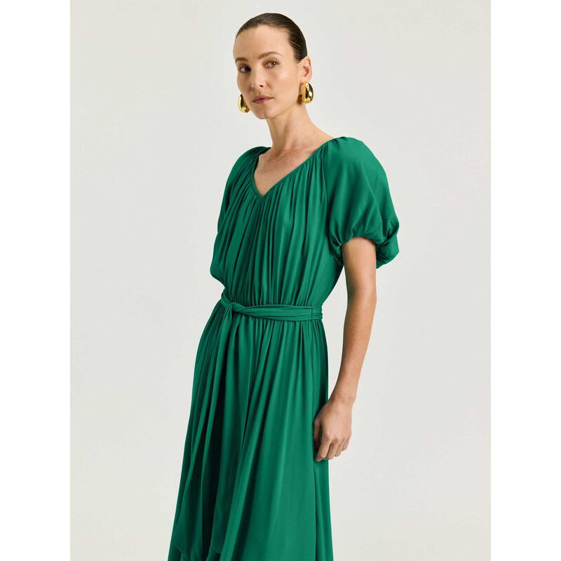 Veronika Maine Viscose Georgette Gathered V-Neck Dress image number 3